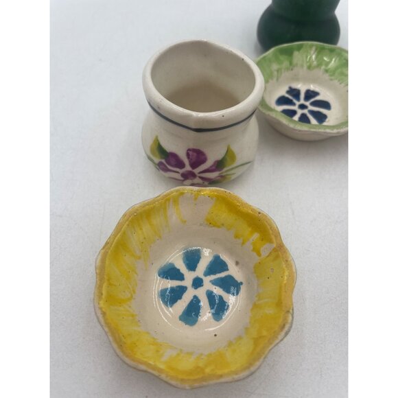 Vintage Miniature Ceramic Dishes & cups Hand-Painted Floral Designs Mexican Rust - Picture 3 of 10